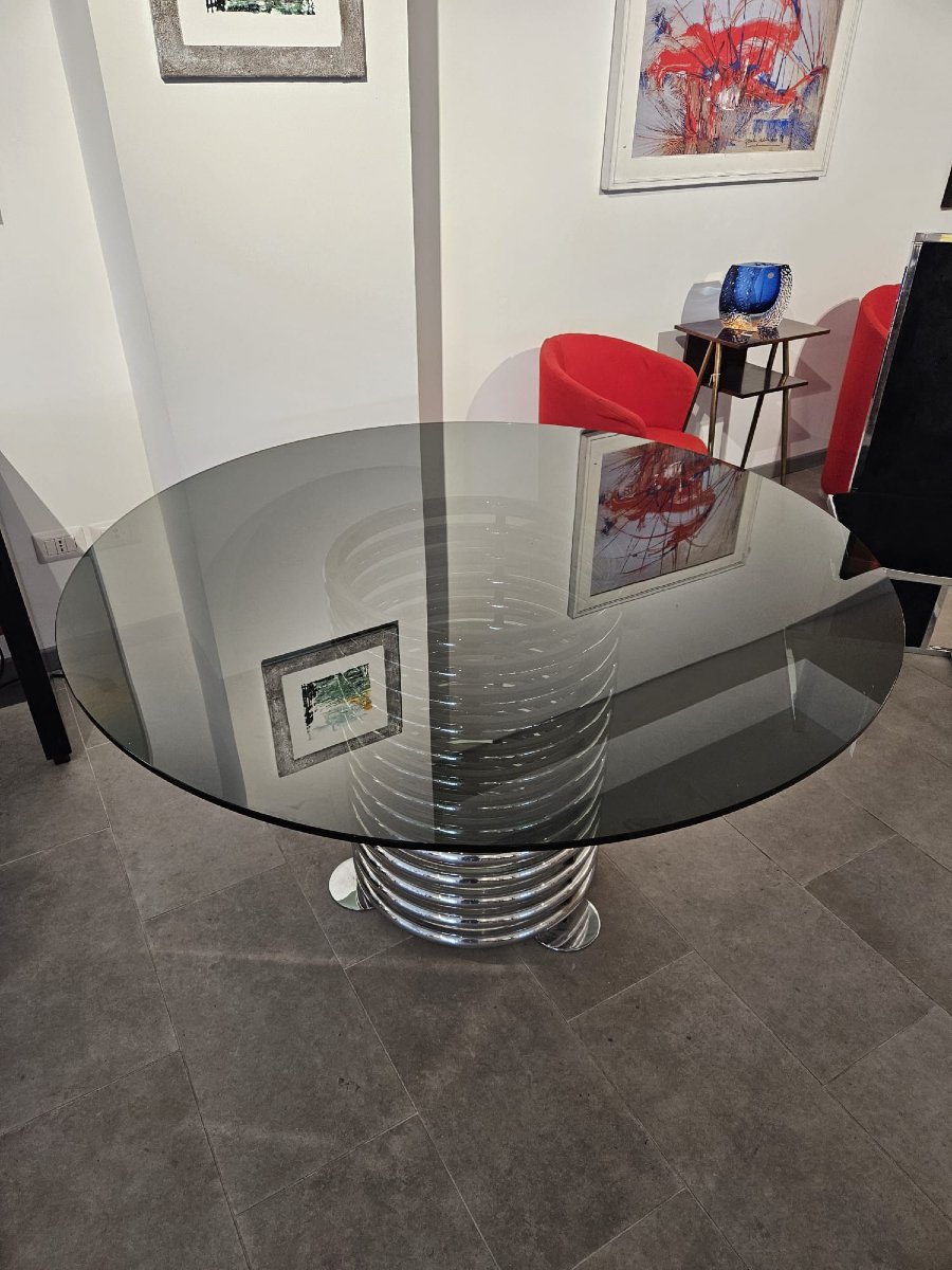 Table ronde en verre et en acier-photo-3