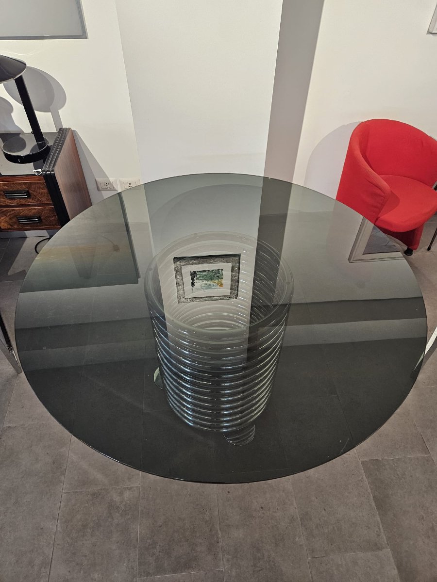 Table ronde en verre et en acier-photo-1
