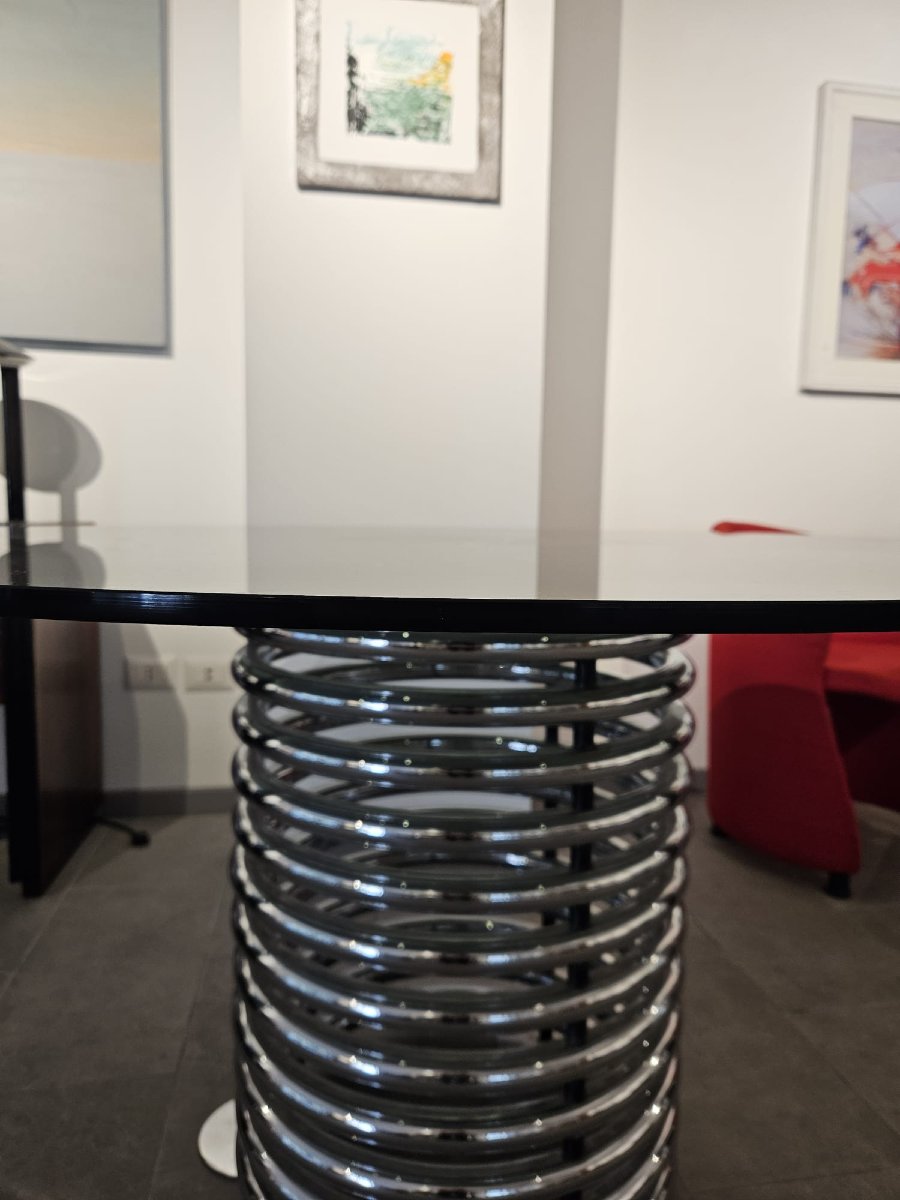 Table ronde en verre et en acier-photo-2