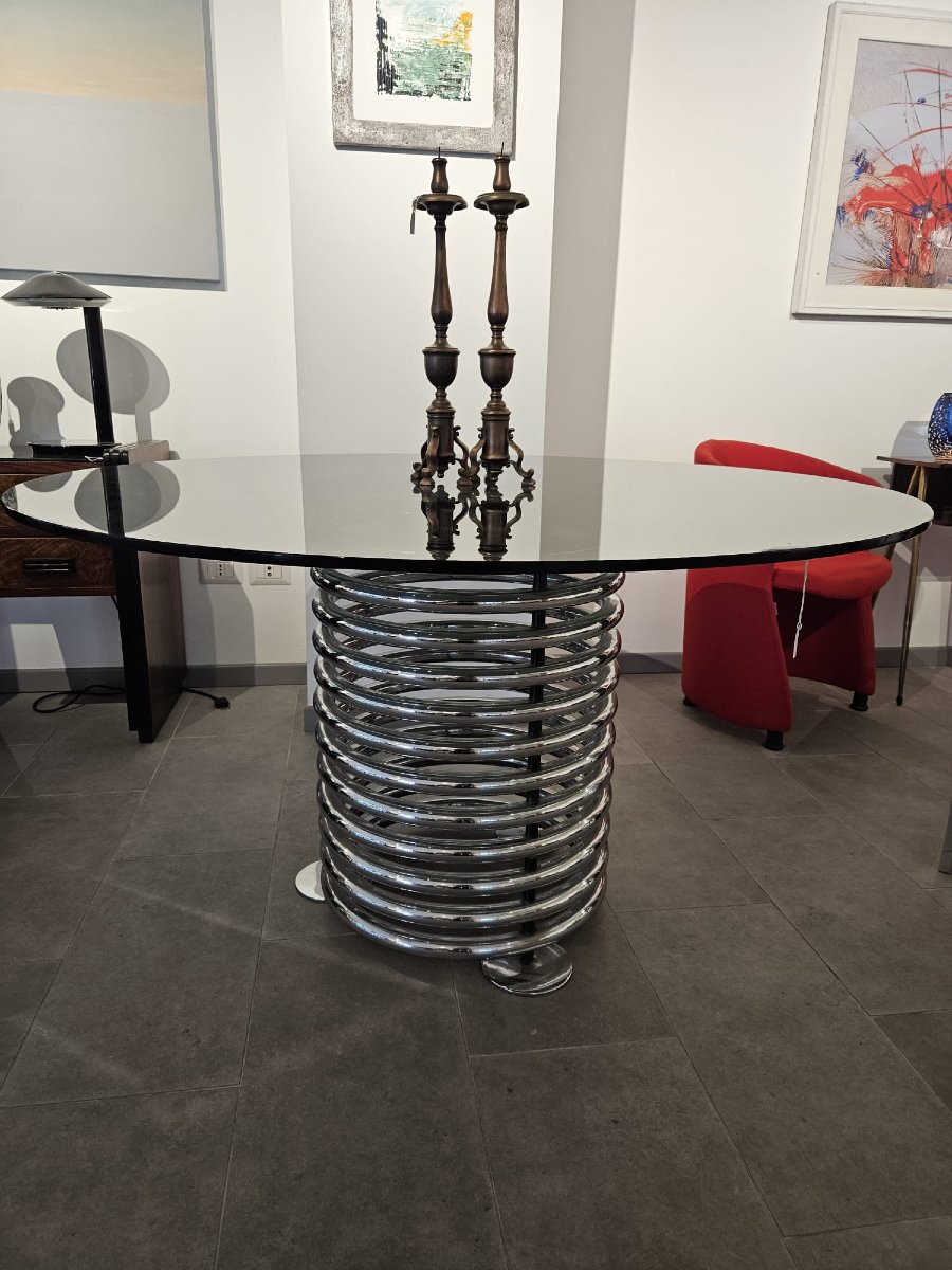 Table ronde en verre et en acier-photo-3