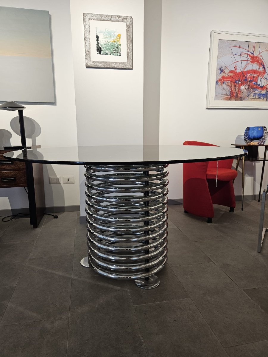 Table ronde en verre et en acier