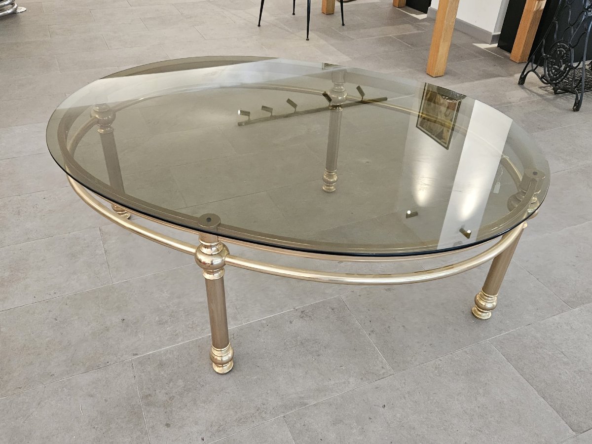 Low Oval Coffee Table With Smoked Glass-photo-4