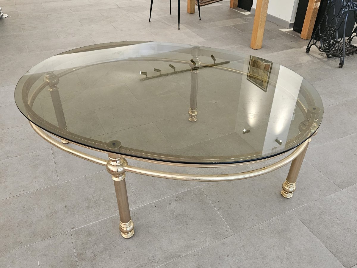 Low Oval Coffee Table With Smoked Glass