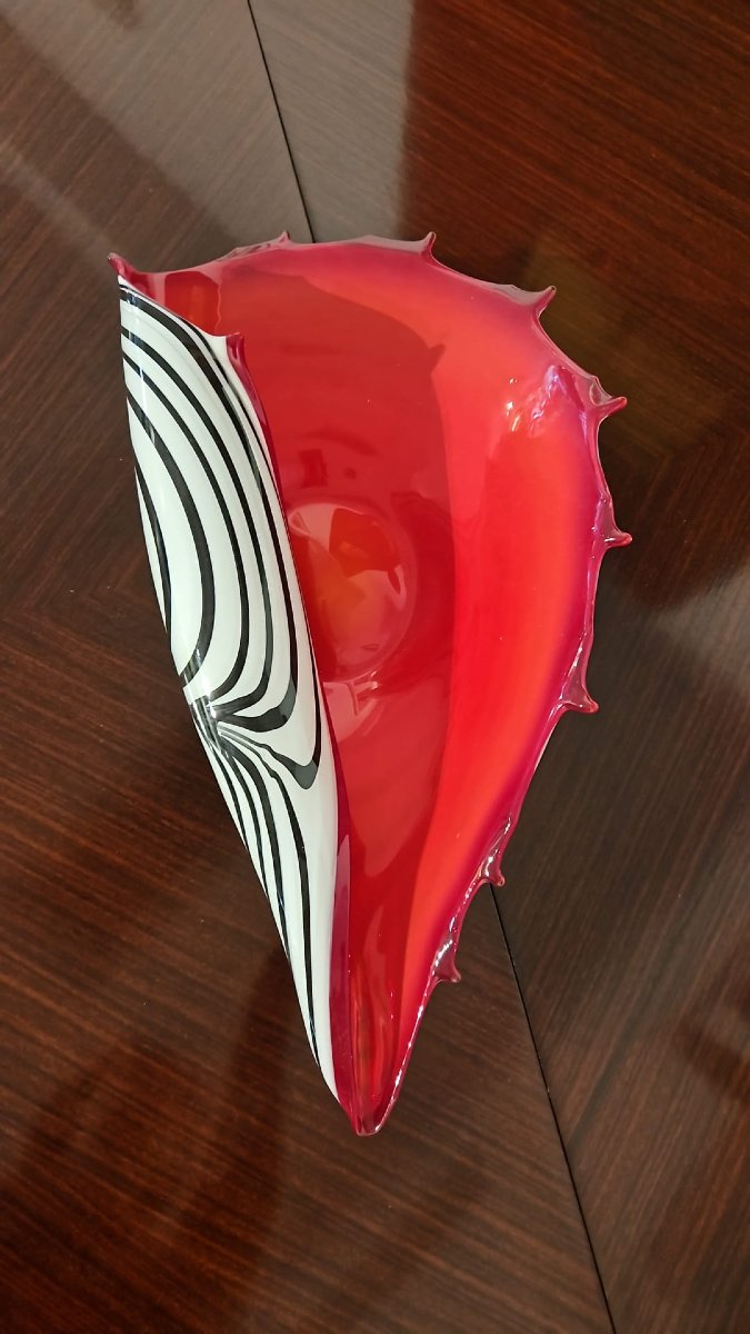 "zebra" Artistic Glass Centerpiece By Józefina Glassworks, Krosno, Poland-photo-4