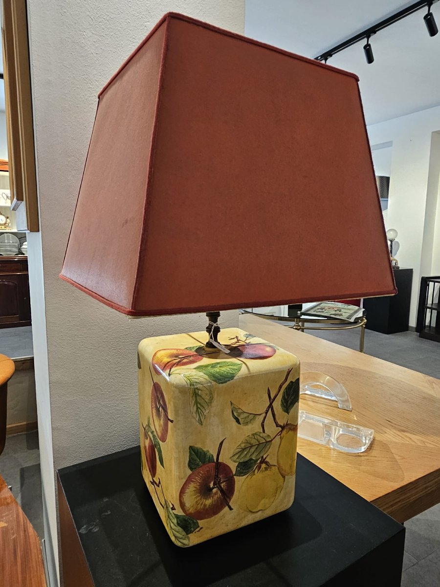 Square Ceramic And Fabric Table Lamp, Late 20th Century-photo-2