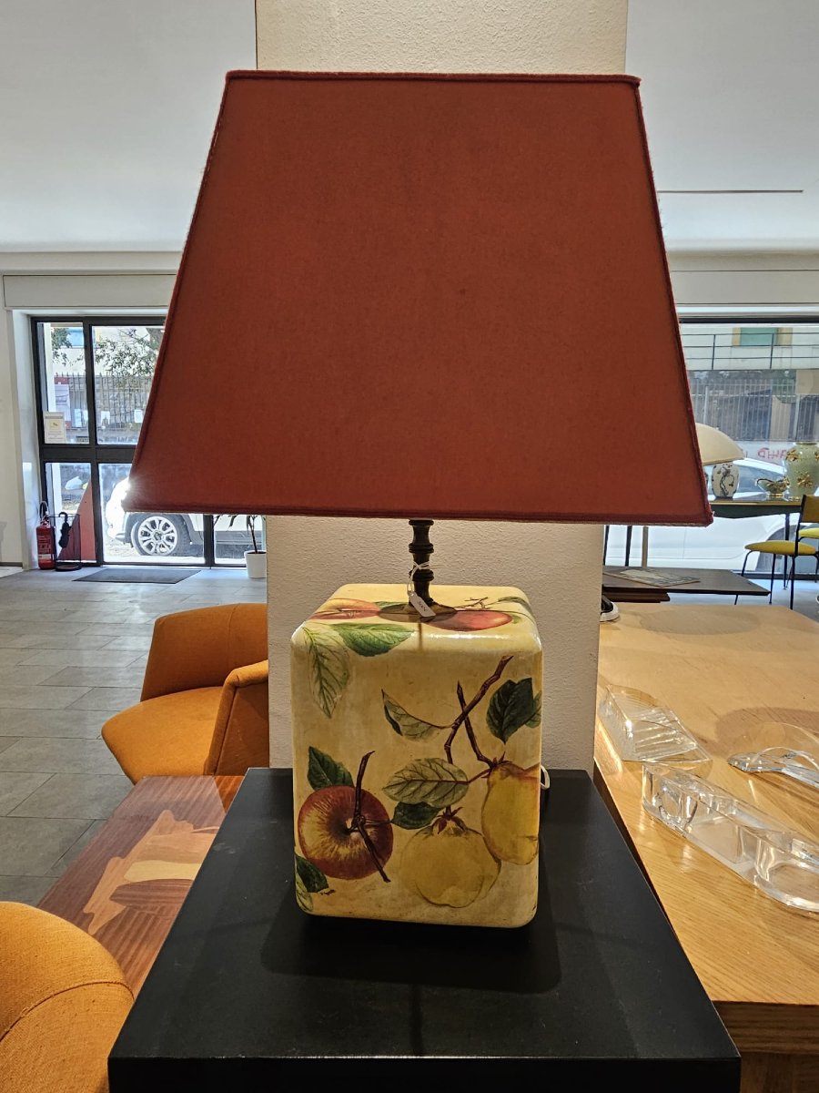 Square Ceramic And Fabric Table Lamp, Late 20th Century