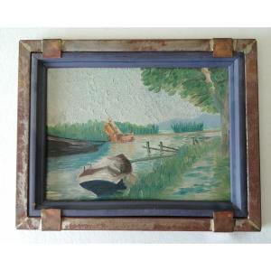 Aperçu avec rivière et bateau, Blanc Gatti