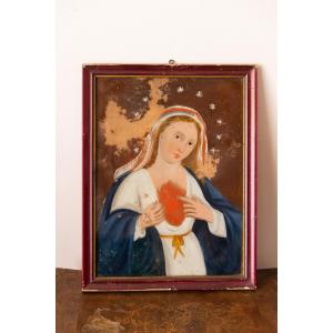 Cœur immaculé de Marie, huile sur verre 