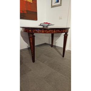 Extendable Round Inlaid Wood Table