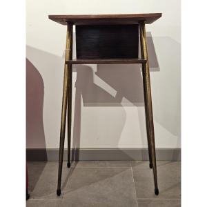 Small Coffee Table Made Of Wood And Gilded Brass 