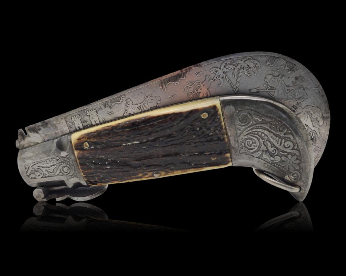 Ancien Couteau Serpette Espagnol De Toledo Lame Et Mitres Gravèe. C1870-photo-4