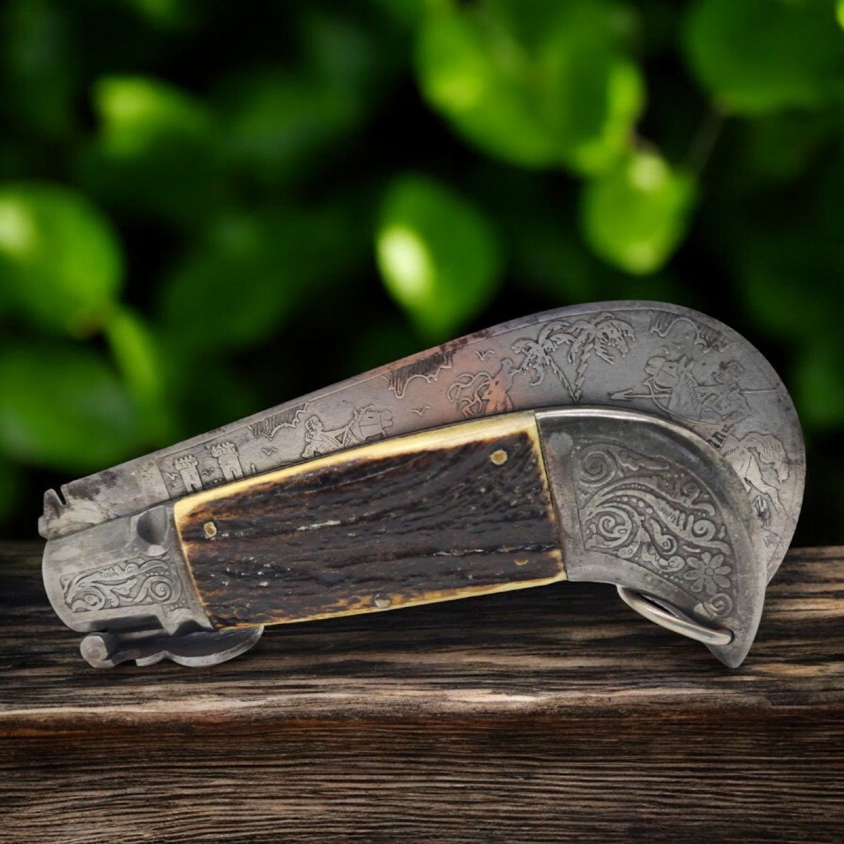 Ancien Couteau Serpette Espagnol De Toledo Lame Et Mitres Gravèe. C1870-photo-4