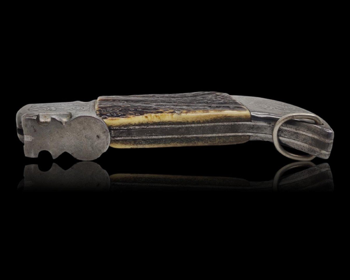 Ancien Couteau Serpette Espagnol De Toledo Lame Et Mitres Gravèe. C1870-photo-2