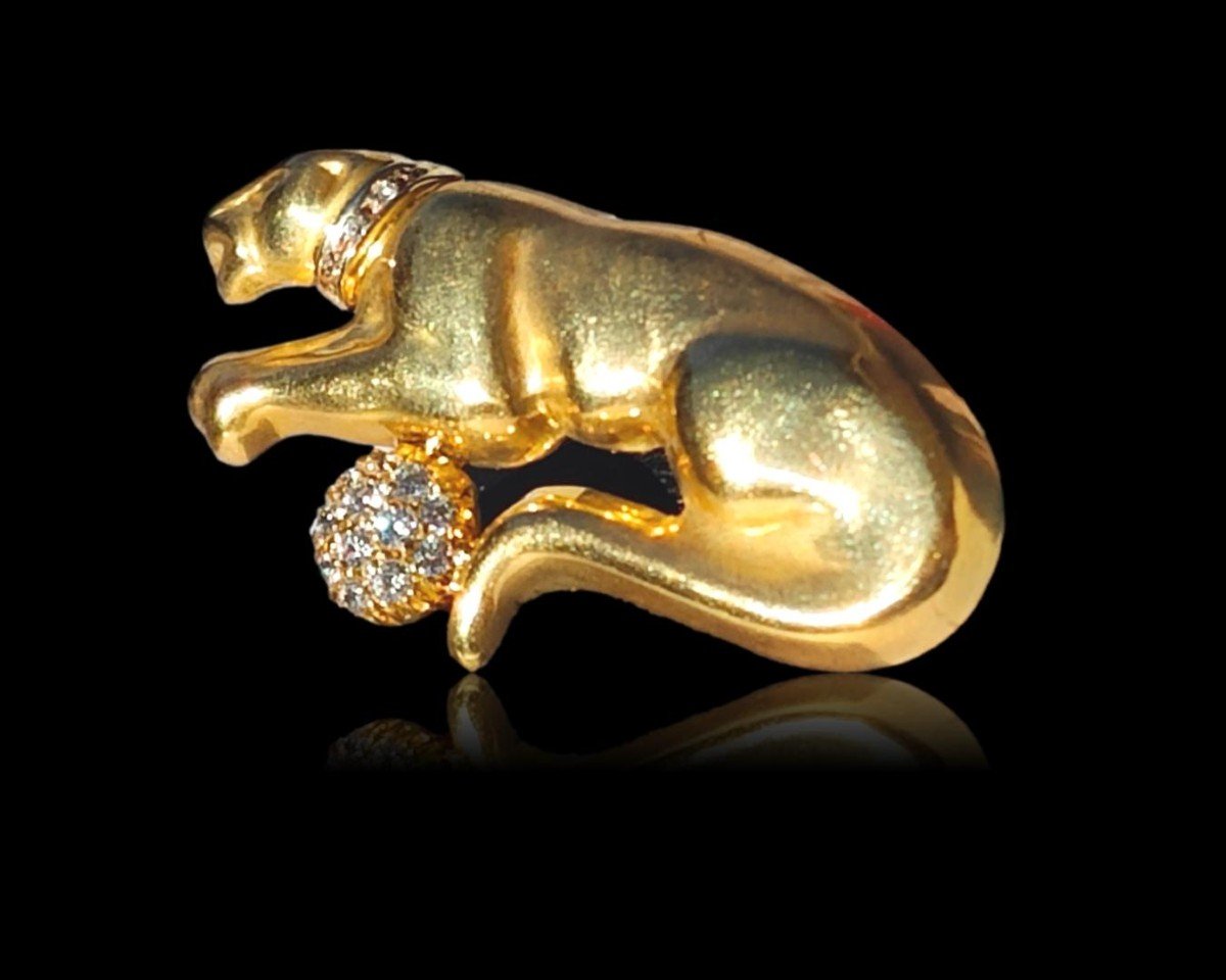 18k Gold & Diamonds Prowling Panther Brooch. 1960s-photo-4