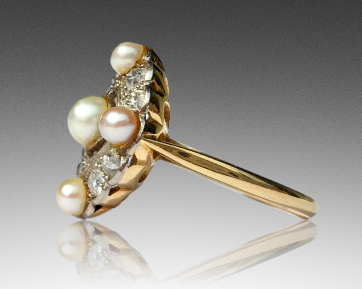 1890s-1920s Diamond And Seed Pearl Cluster Ring In 18kt  Gold-photo-4