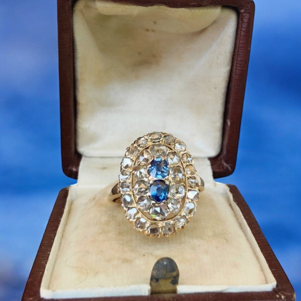 Bague Dèbut 1900 En Or Rose 18kt, Diamant Et Sapphires-photo-1