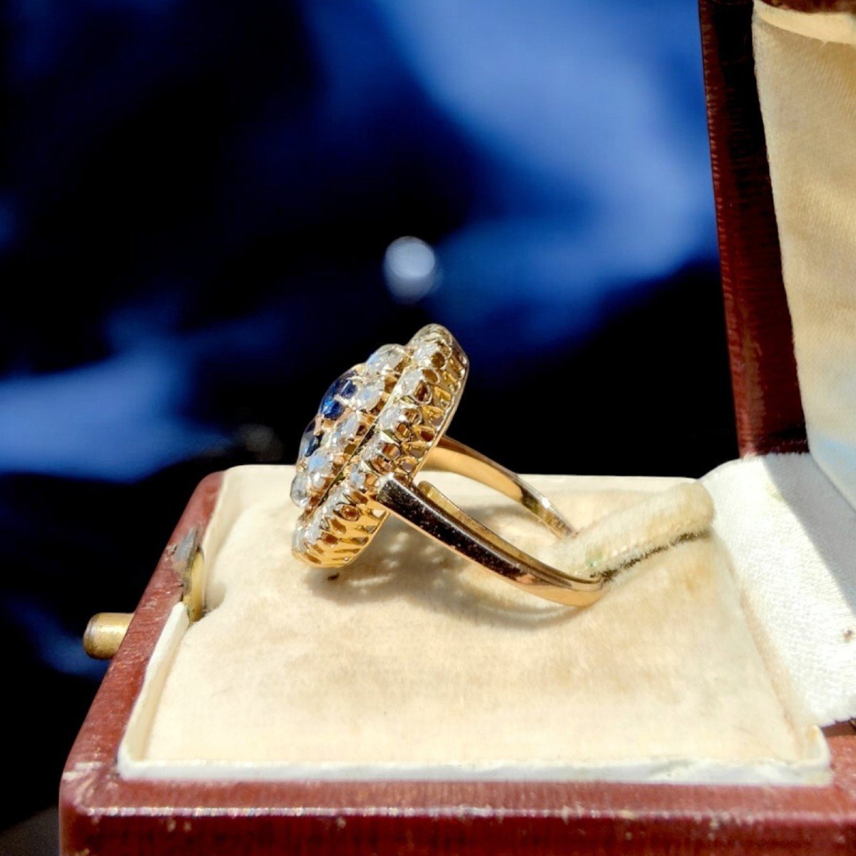 Bague Dèbut 1900 En Or Rose 18kt, Diamant Et Sapphires-photo-3