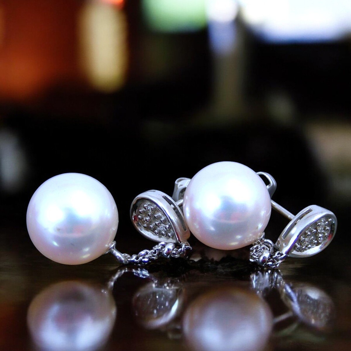 Boucles d'Oreilles Perles De Japon Et Diamants-photo-2