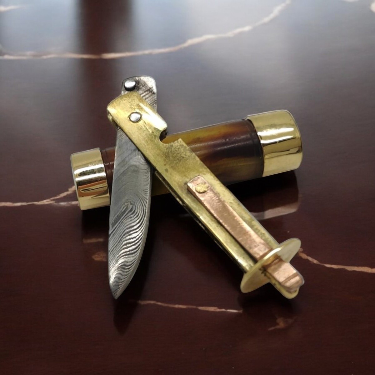 Couteau Tonneau Dit Le Morutier, En Or 18k Et Ecaille-photo-4