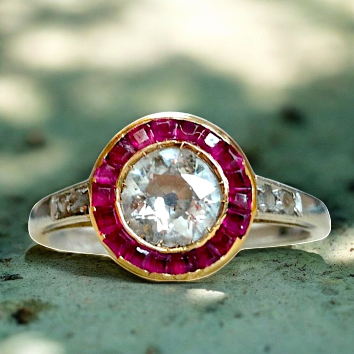 Art Deco .62 Carat Diamond And Burma Ruby Halo Ring. C1925-photo-1