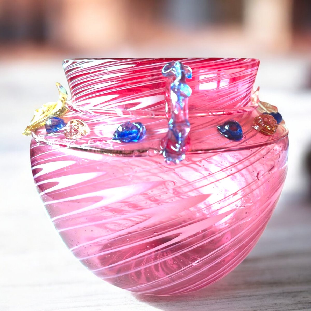 Murano Ca. 1880 Dr. Antonio Salviati Pink Phoenician Blown Glass Vase-photo-2