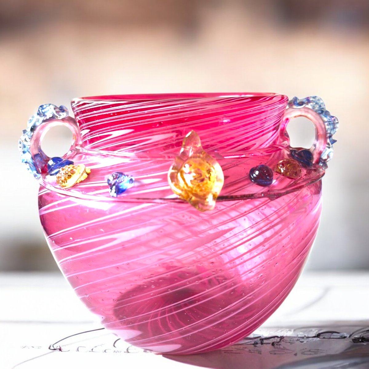 Murano Ca. 1880 Dr. Antonio Salviati Pink Phoenician Blown Glass Vase-photo-3