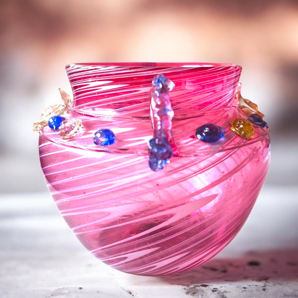 Murano Ca. 1880 Dr. Antonio Salviati Pink Phoenician Blown Glass Vase-photo-4