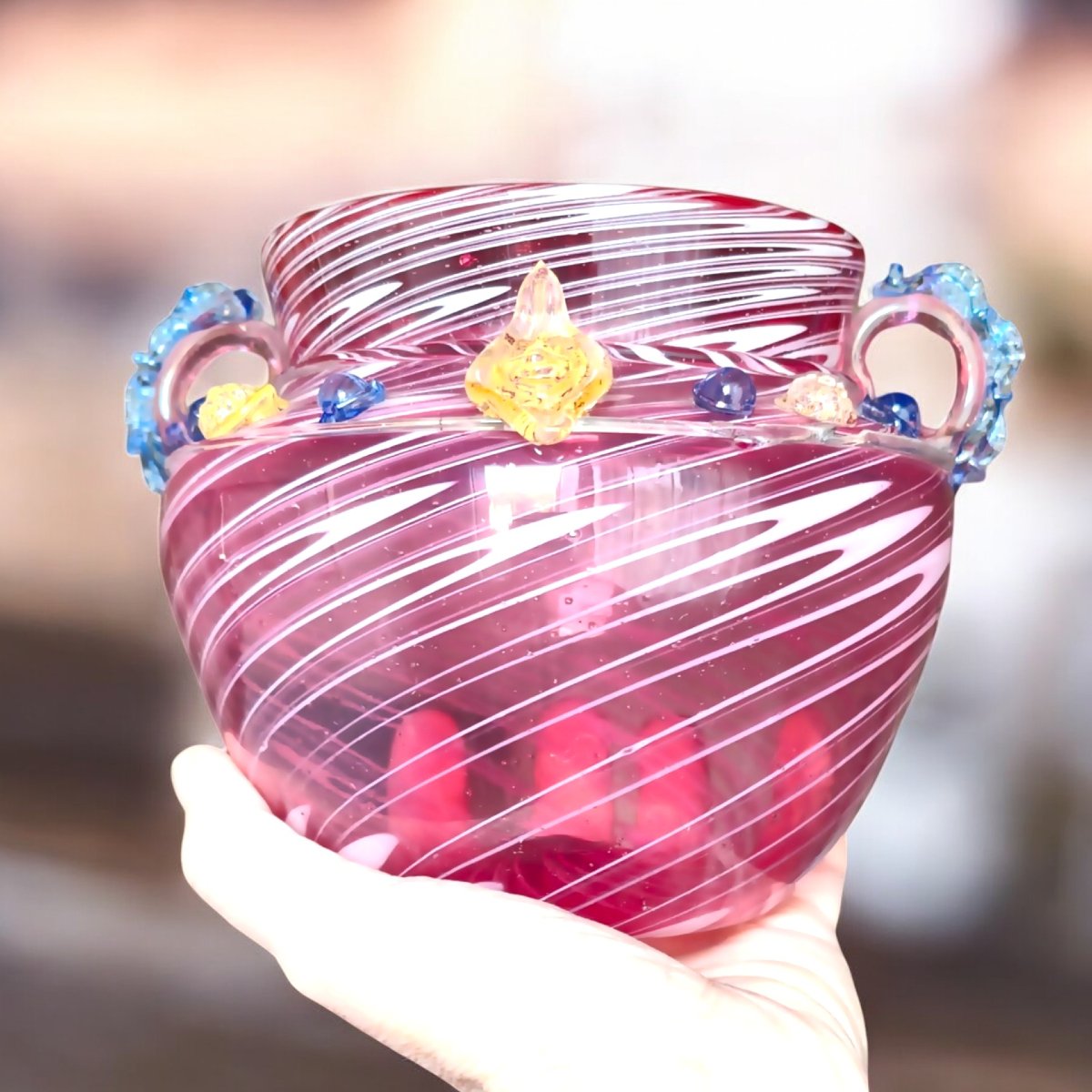 Murano Ca. 1880 Dr. Antonio Salviati Pink Phoenician Blown Glass Vase-photo-7