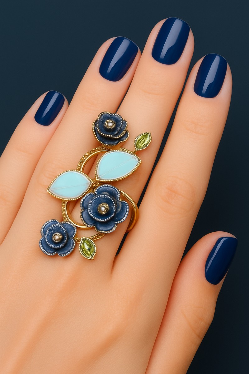 18kt Gold & Enamel Full Finger Floral Ring-photo-2