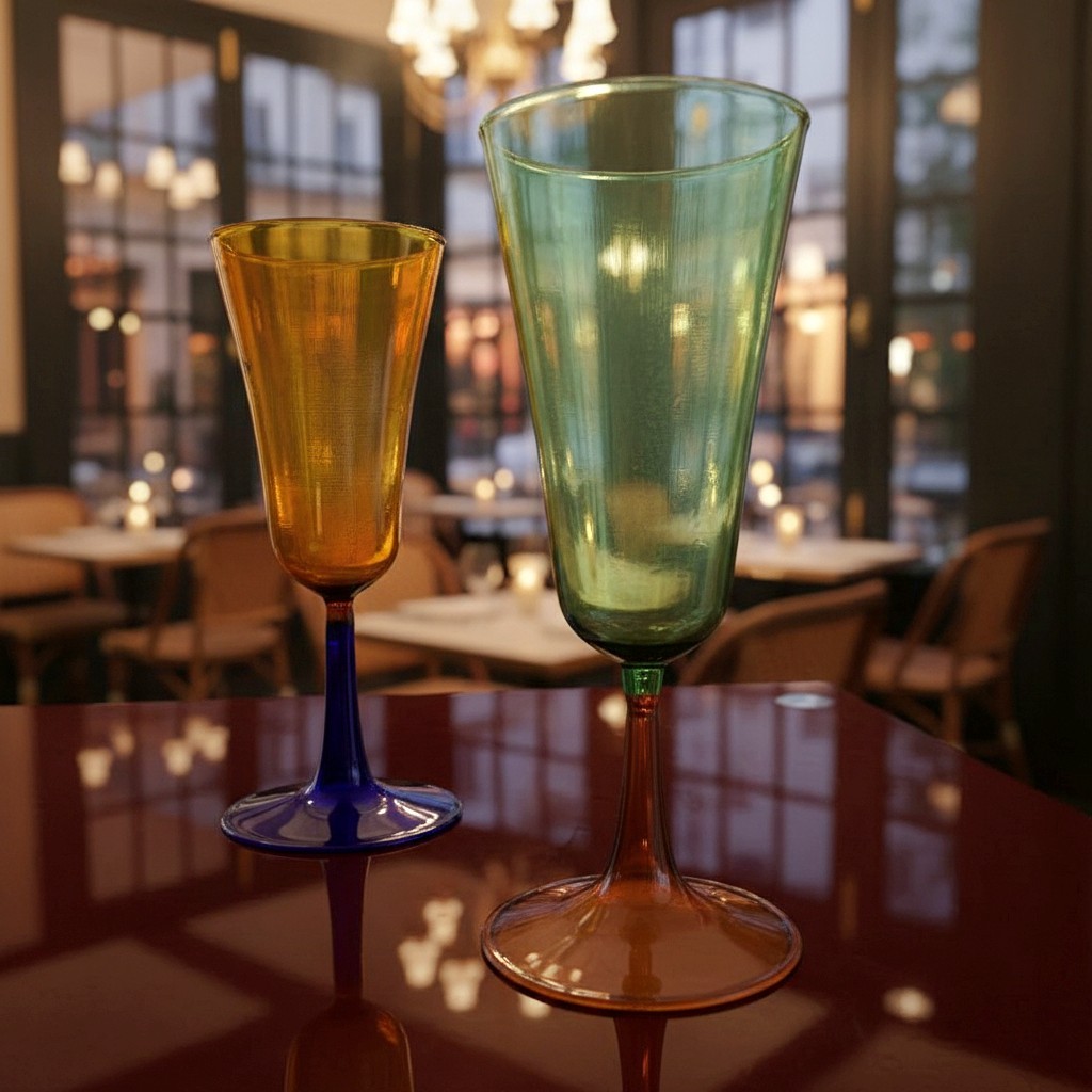 Paire de verres à vin, flûtes réalisées à la main à la flamme du chalumeau. Murano-photo-2