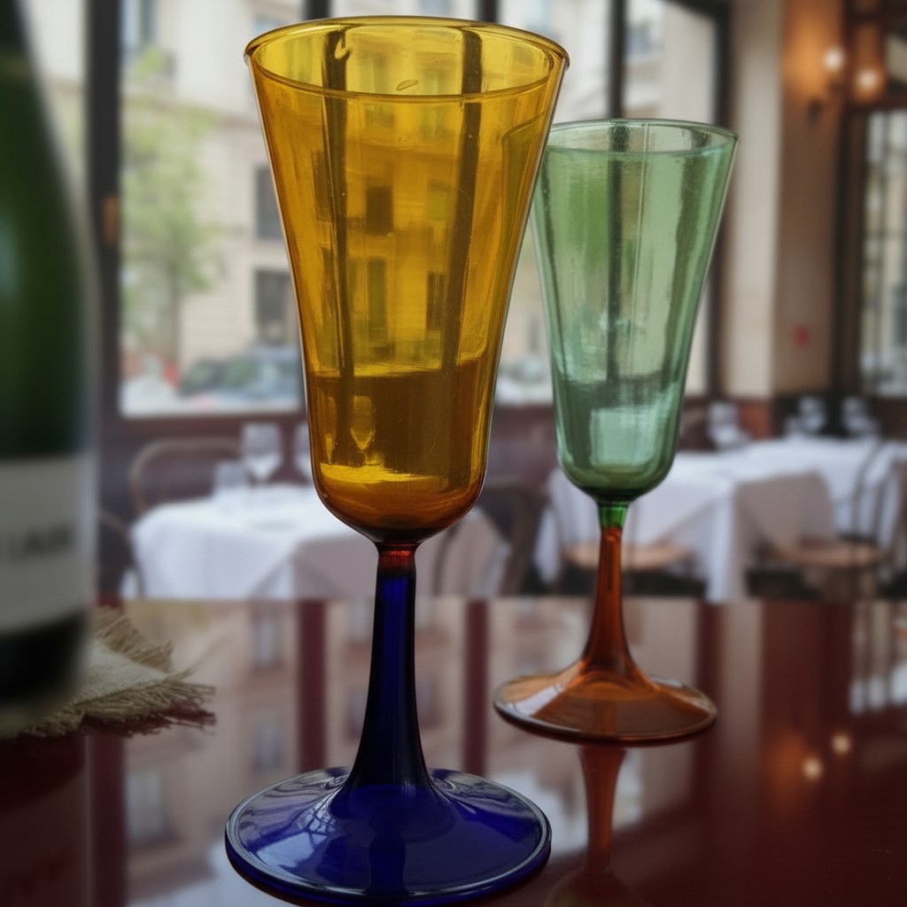 Paire de verres à vin, flûtes réalisées à la main à la flamme du chalumeau. Murano-photo-3