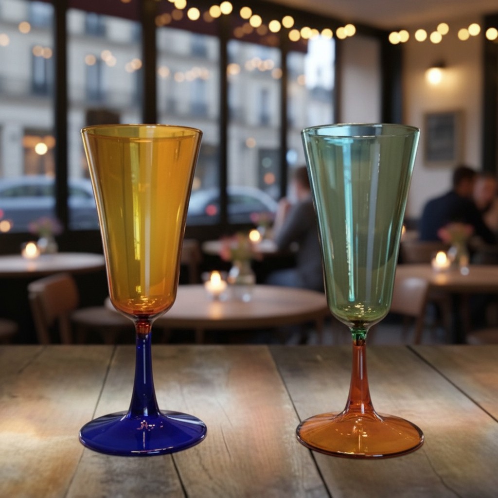 Paire de verres à vin, flûtes réalisées à la main à la flamme du chalumeau. Murano