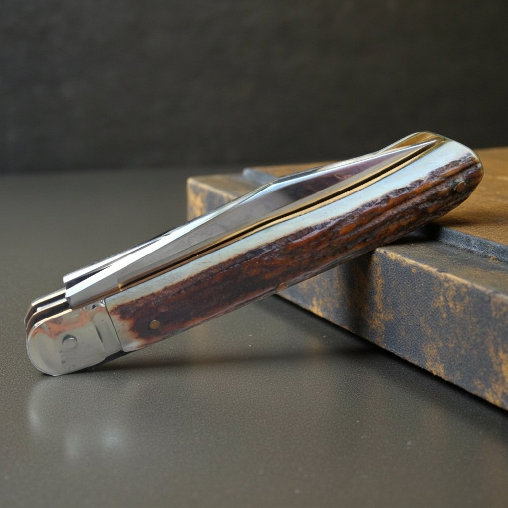 Ld Stock From The 1970s Pius Lang 3 Blade Stag Pocket Knife - Limited Series-photo-4