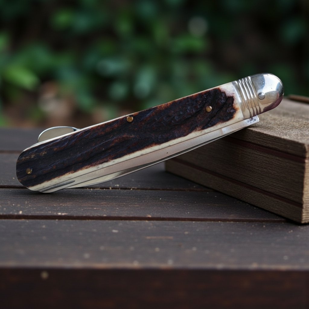 1970s Old Stock Pius Lang Lock-back Pump Released 2 Blade Stag Pocket Sports Knife-photo-2