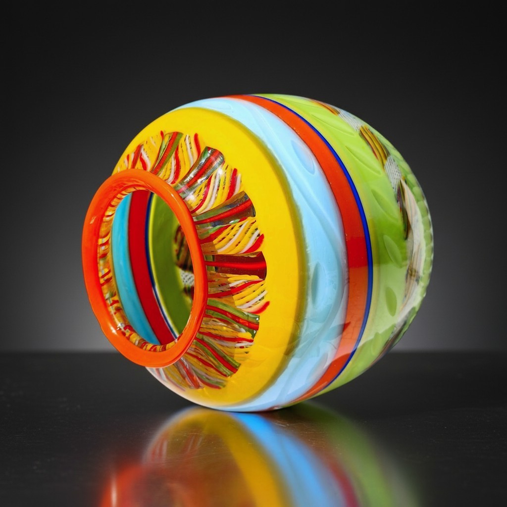 Vase en Verre de Murano, Pièce Unique Réalisée à La Main par Schiavon