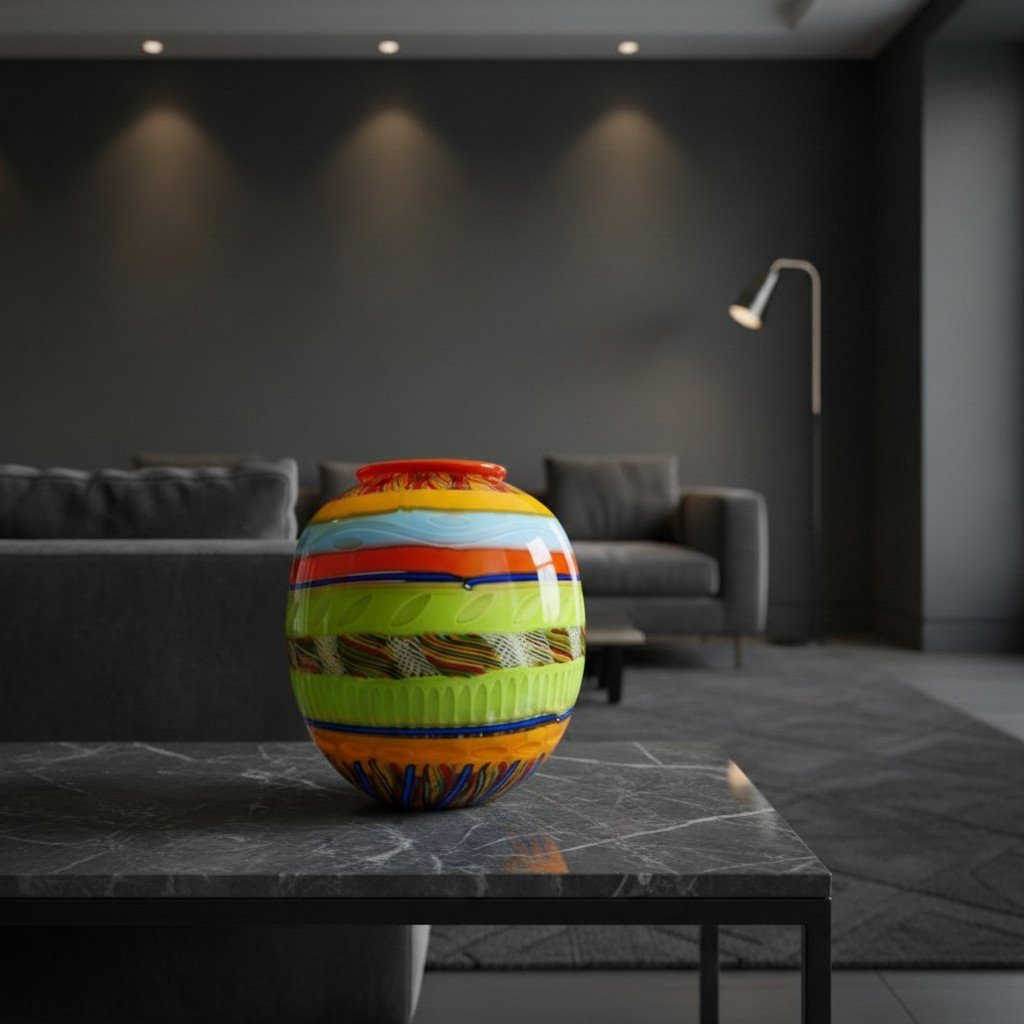 Vase en Verre de Murano, Pièce Unique Réalisée à La Main par Schiavon