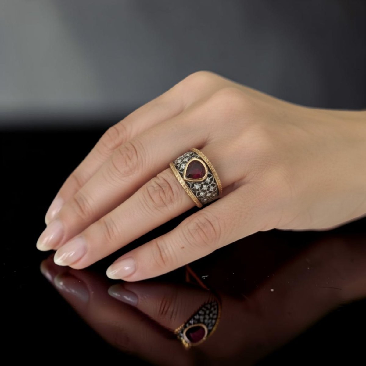 18-karat Two-tone Gold Ring With Openwork Band And Ruby