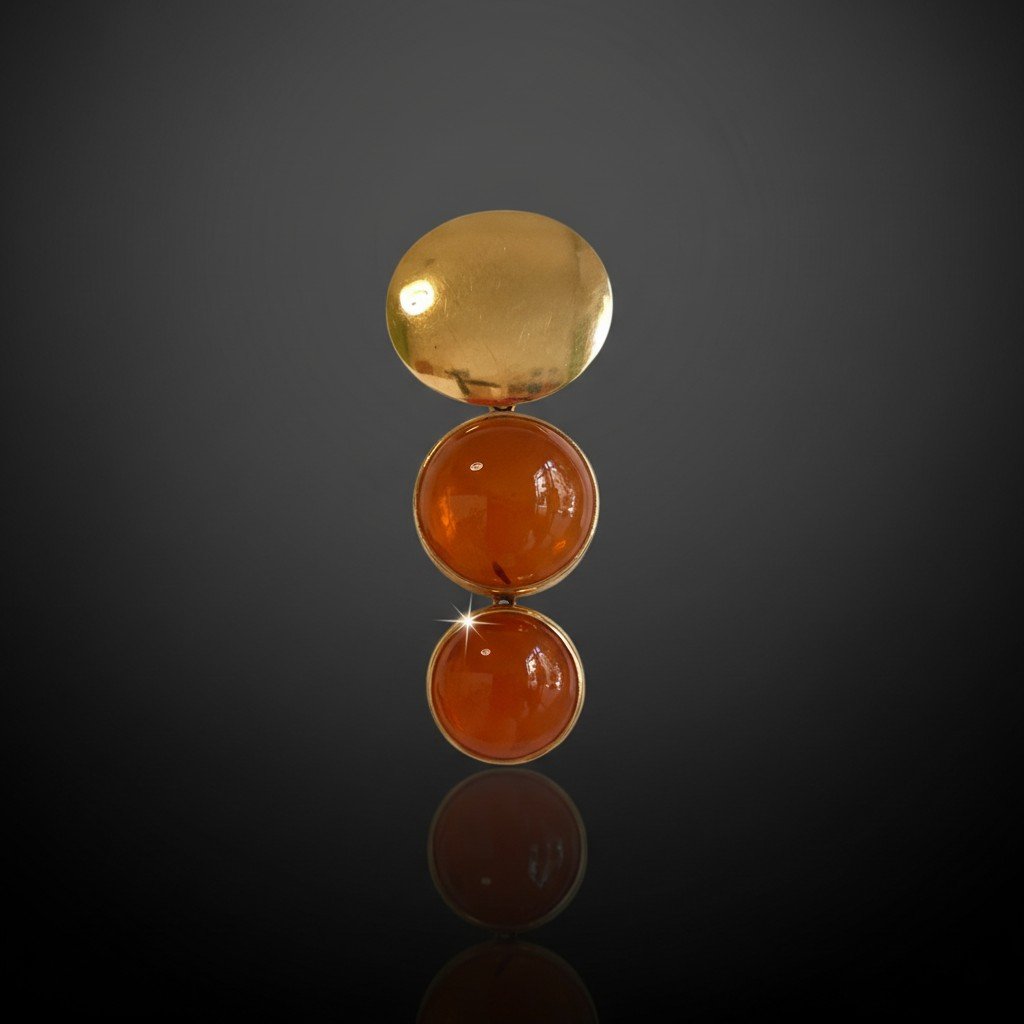 Boucles d’oreilles en or 18 carats et ambre miel-cognac en cascade-photo-4