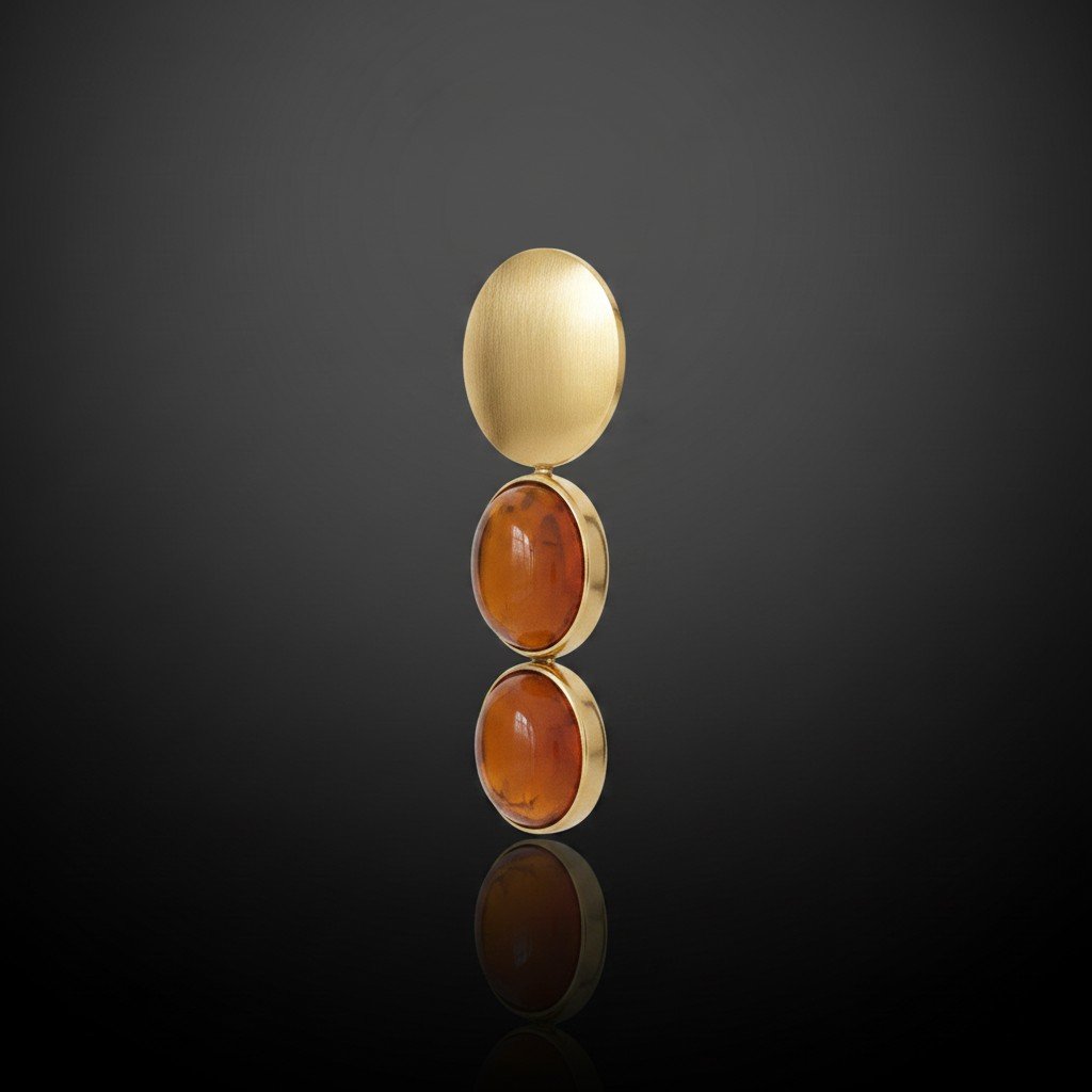 Boucles d’oreilles en or 18 carats et ambre miel-cognac en cascade-photo-2