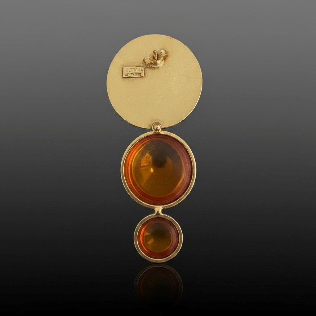 Boucles d’oreilles en or 18 carats et ambre miel-cognac en cascade-photo-3
