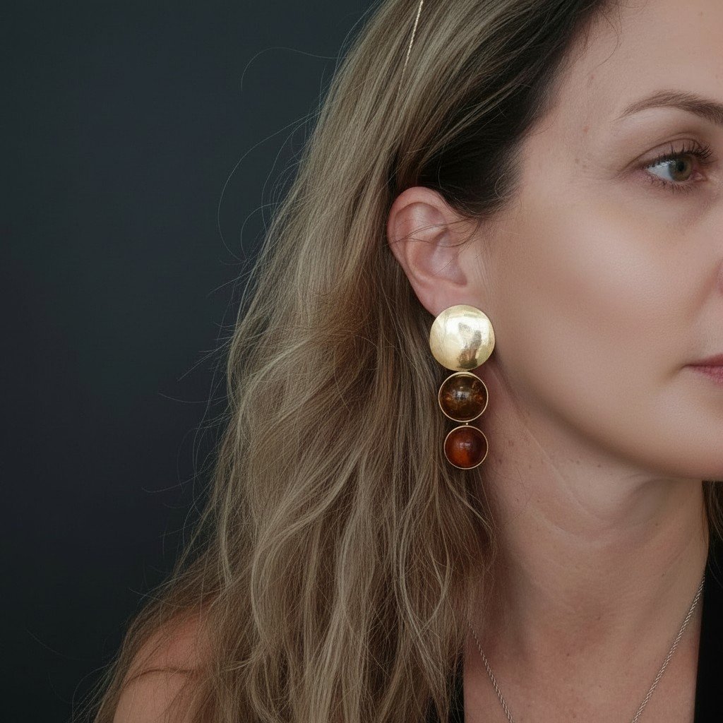 Boucles d’oreilles en or 18 carats et ambre miel-cognac en cascade