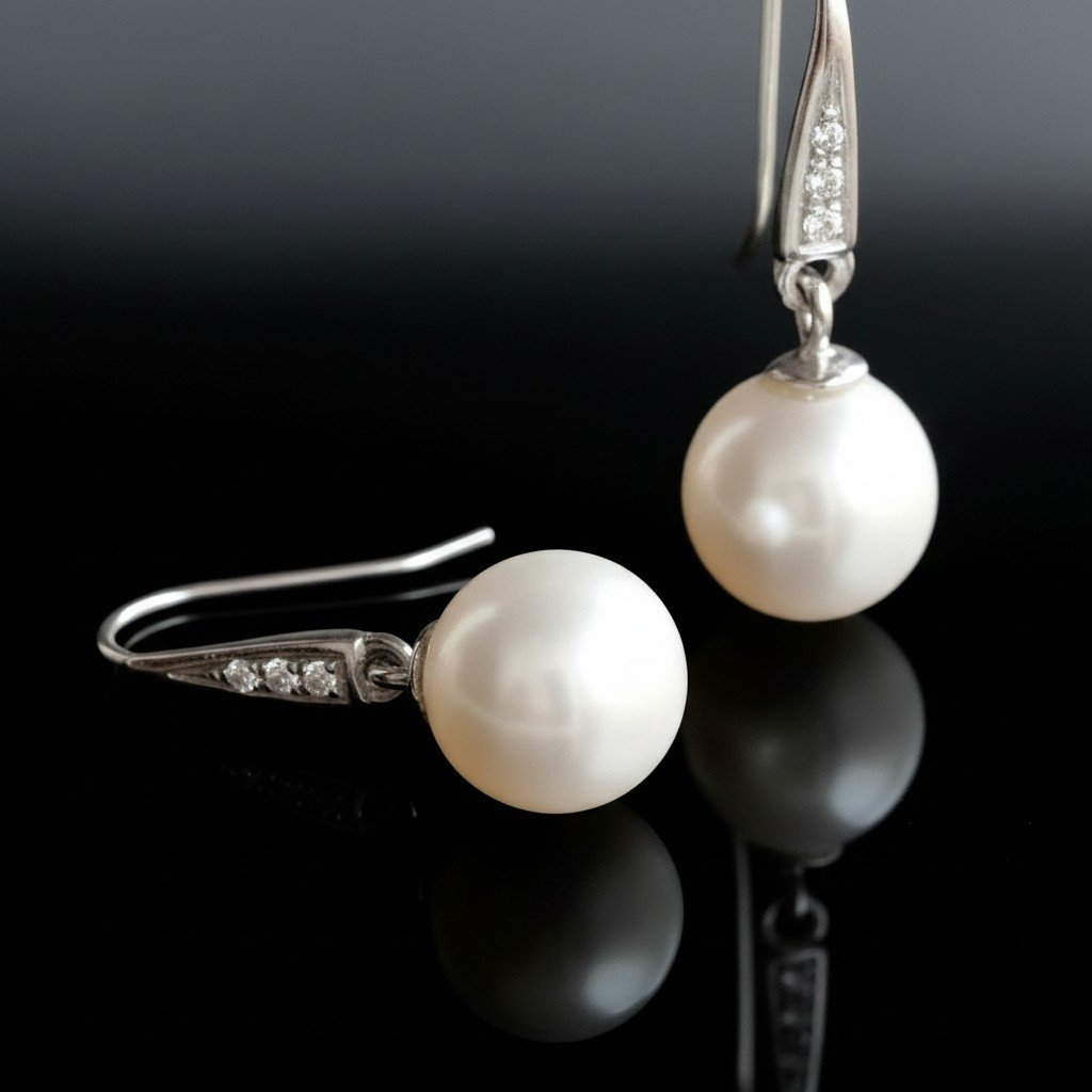 Boucles d'Oreille En Perle d'Australie Blanches Et Diamants. 1970s-photo-2