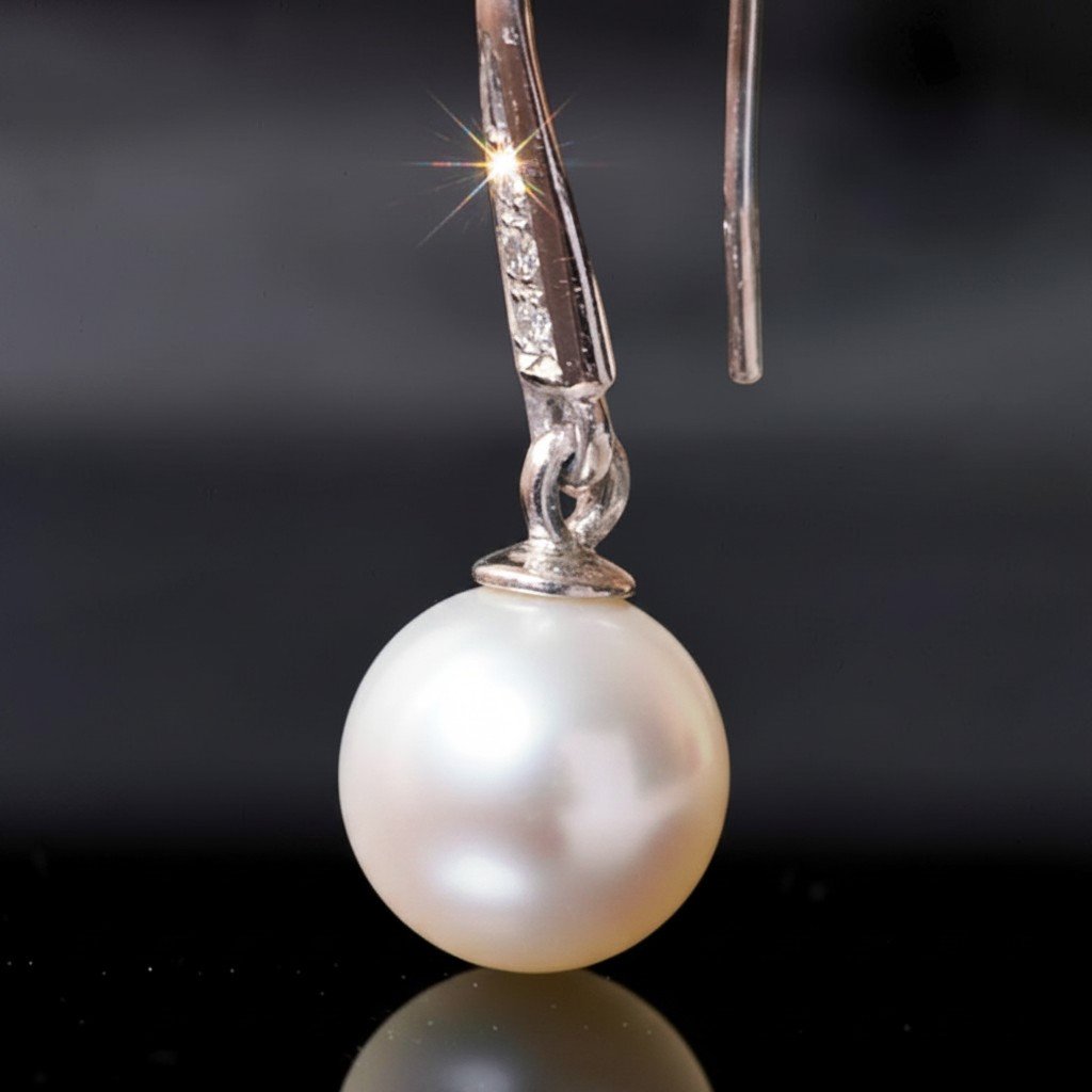 Boucles d'Oreille En Perle d'Australie Blanches Et Diamants. 1970s-photo-3