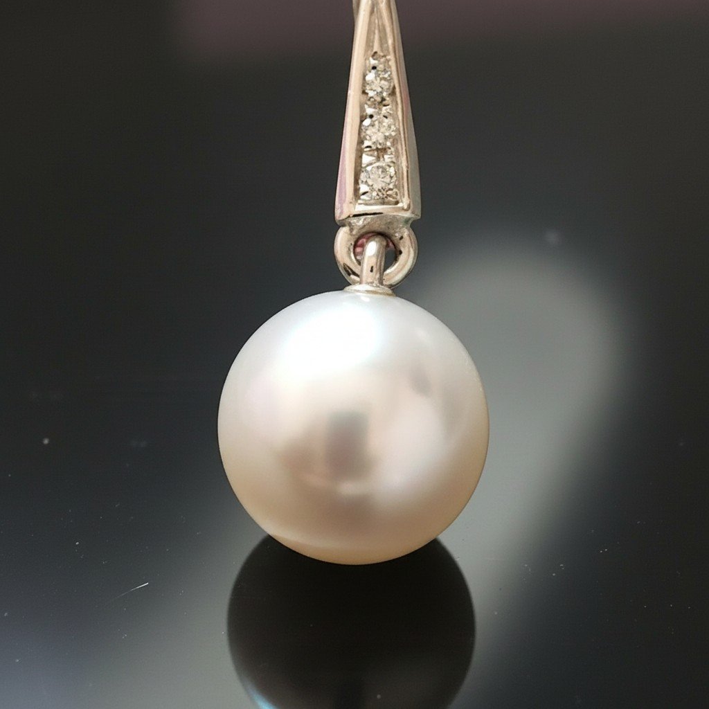 Boucles d'Oreille En Perle d'Australie Blanches Et Diamants. 1970s-photo-4