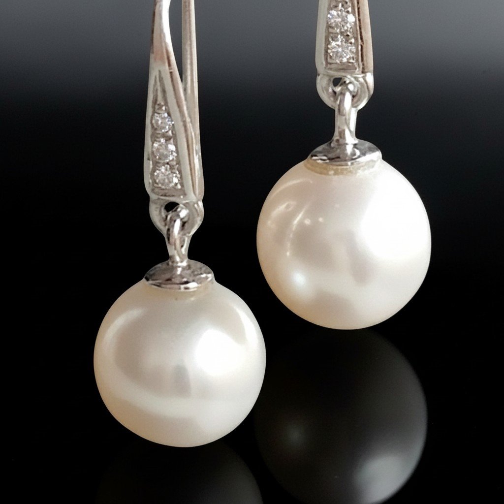 Boucles d'Oreille En Perle d'Australie Blanches Et Diamants. 1970s-photo-1