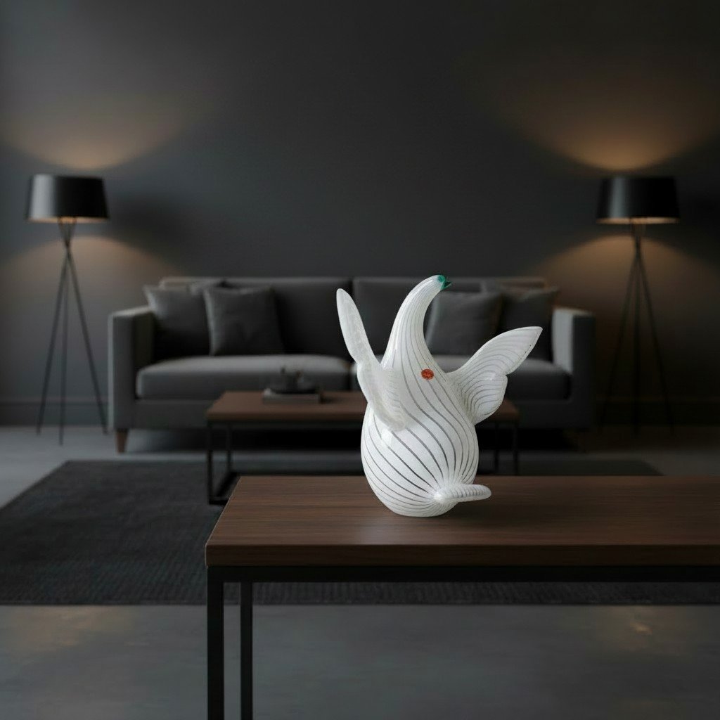 Anzolo Fuga (angelo Fuga) For A.ve.m. – Murano, Circa 1956 Pigeon In Lattimo Glass Canes-photo-4