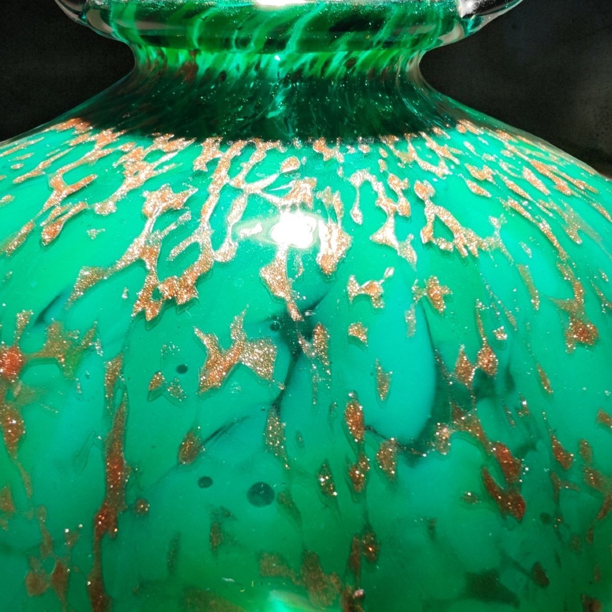 F.lli Toso Murano Green Blown-glass Bowl Vase With Aventurine And Lattimo Glass, Circa 1930-photo-1