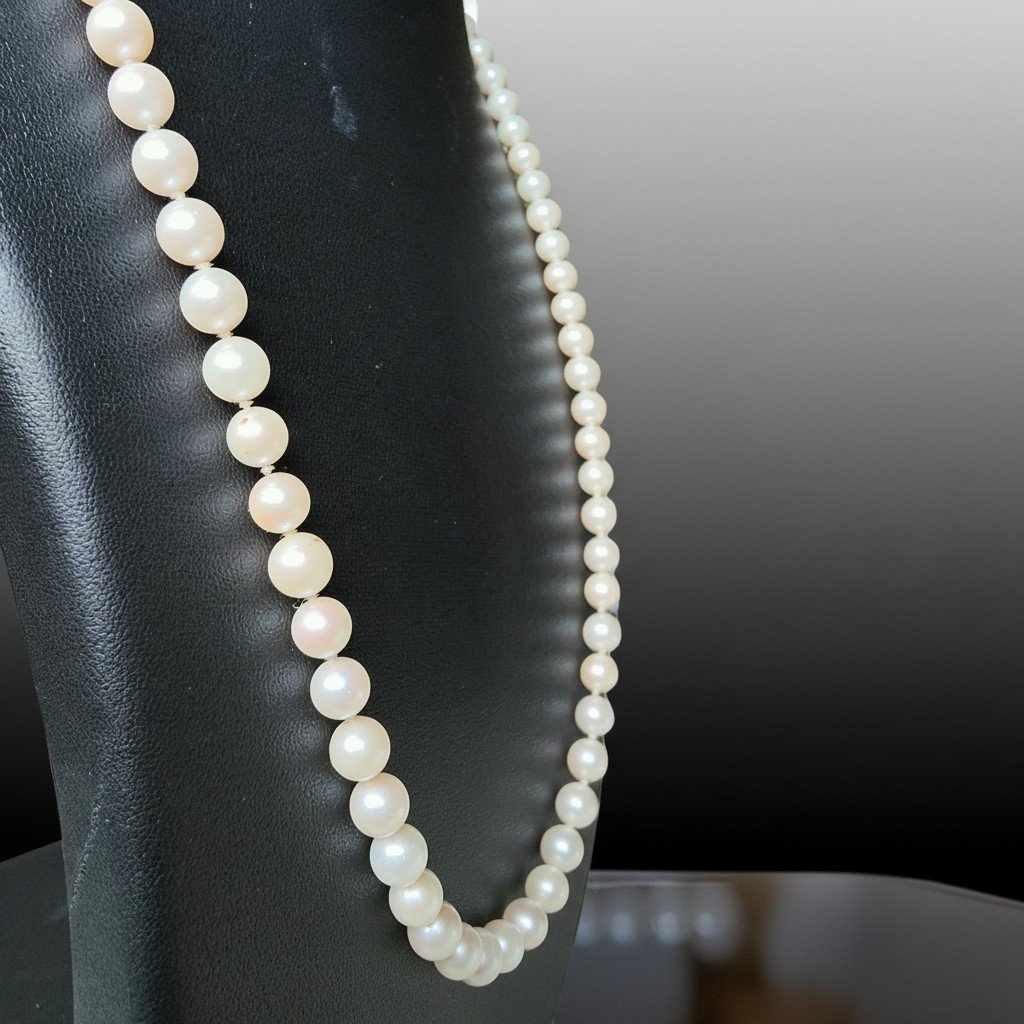Collier de Perles Akoya de Culture, en Or Blanc 18 carats avec Diamants-photo-1