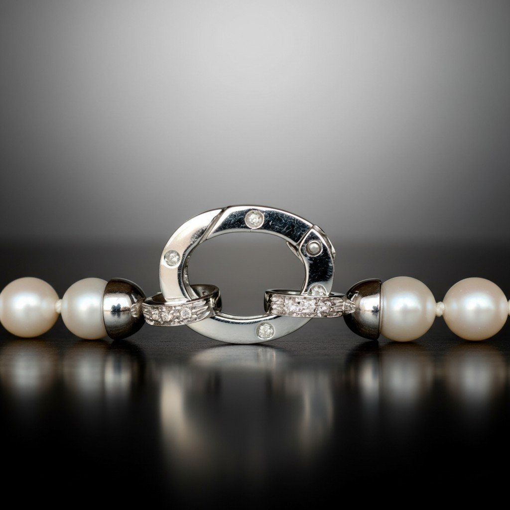 Collier de Perles Akoya de Culture, en Or Blanc 18 carats avec Diamants-photo-3