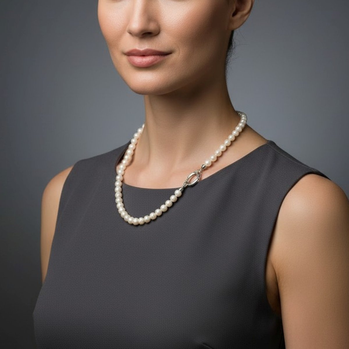 Collier de Perles Akoya de Culture, en Or Blanc 18 carats avec Diamants